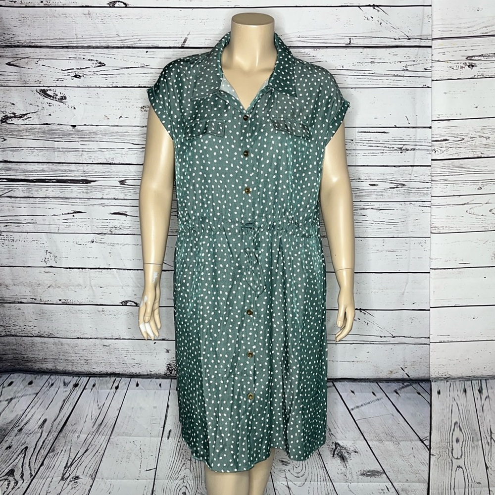 LuLaRoe NWT Size XL Green & White Polka Dot Stacie Button Down Shirt Dress